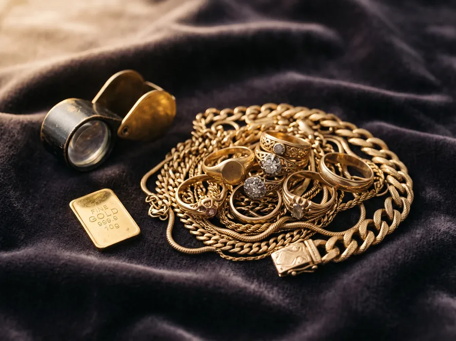 Gold jewelry on a scale